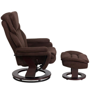 English Elm Austin Contemporary Recliner and Ottoman Set with Swivel Mahogany Base for Ultimate Comfort and Style Brown Microfiber BT-70222-MIC-FLAIR-GG