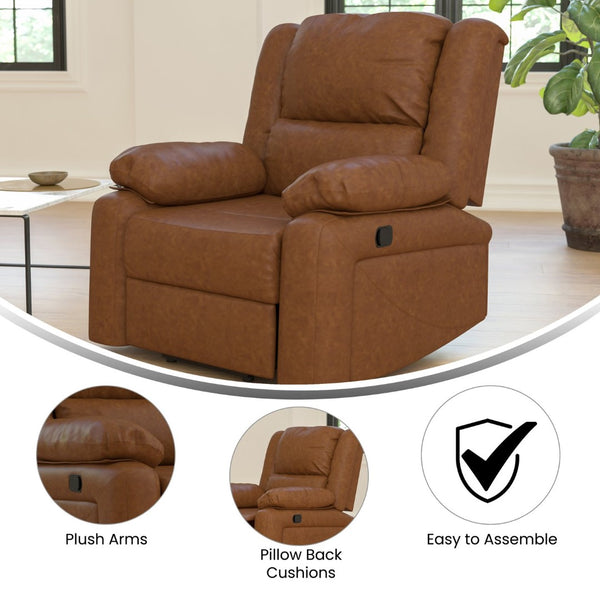 English Elm Harmony Series Recliner - Effortless Comfort with Plush Support for Cozy Living Spaces and Relaxation Cognac LeatherSoft BT-70597-1-CGN-GG