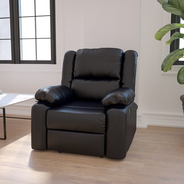 English Elm Harmony Series Recliner - Effortless Comfort with Plush Support for Cozy Living Spaces and Relaxation Black LeatherSoft BT-70597-1-GG