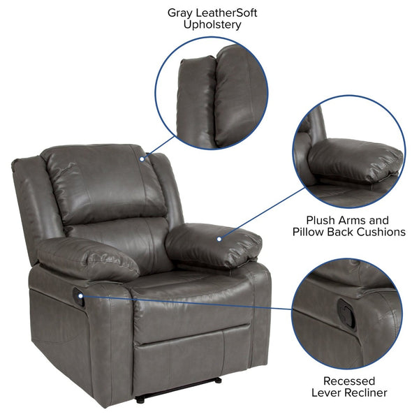 English Elm Harmony Series Recliner - Effortless Comfort with Plush Support for Cozy Living Spaces and Relaxation Gray LeatherSoft BT-70597-1-GY-GG