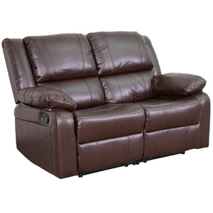 English Elm Harmony Series Reclining Loveseat with Plush Pillow-Back Cushions for Ultimate Comfort & Style Brown LeatherSoft BT-70597-LS-BN-GG