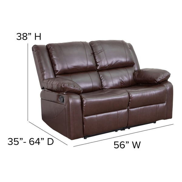 English Elm Harmony Series Reclining Loveseat with Plush Pillow-Back Cushions for Ultimate Comfort & Style Brown LeatherSoft BT-70597-LS-BN-GG