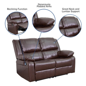 English Elm Harmony Series Reclining Loveseat with Plush Pillow-Back Cushions for Ultimate Comfort & Style Brown LeatherSoft BT-70597-LS-BN-GG
