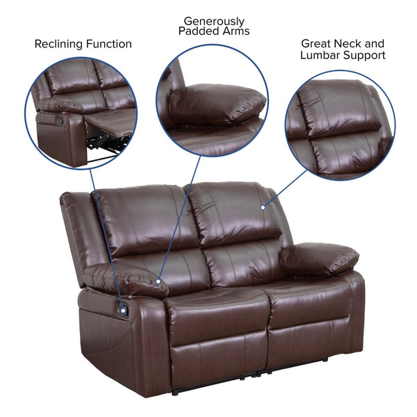 English Elm Harmony Series Reclining Loveseat with Plush Pillow-Back Cushions for Ultimate Comfort & Style Brown LeatherSoft BT-70597-LS-BN-GG