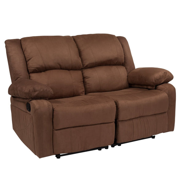 English Elm Harmony Series Reclining Loveseat with Plush Pillow-Back Cushions for Ultimate Comfort & Style Chocolate Brown Microfiber BT-70597-LS-BN-MIC-GG