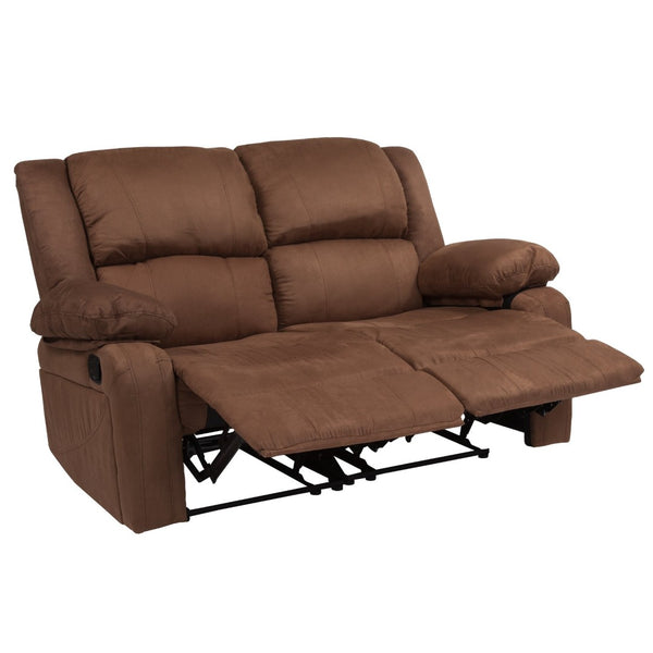 English Elm Harmony Series Reclining Loveseat with Plush Pillow-Back Cushions for Ultimate Comfort & Style Chocolate Brown Microfiber BT-70597-LS-BN-MIC-GG