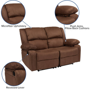 English Elm Harmony Series Reclining Loveseat with Plush Pillow-Back Cushions for Ultimate Comfort & Style Chocolate Brown Microfiber BT-70597-LS-BN-MIC-GG