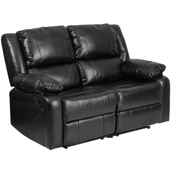 English Elm Harmony Series Reclining Loveseat with Plush Pillow-Back Cushions for Ultimate Comfort & Style Black LeatherSoft BT-70597-LS-GG