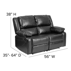 English Elm Harmony Series Reclining Loveseat with Plush Pillow-Back Cushions for Ultimate Comfort & Style Black LeatherSoft BT-70597-LS-GG
