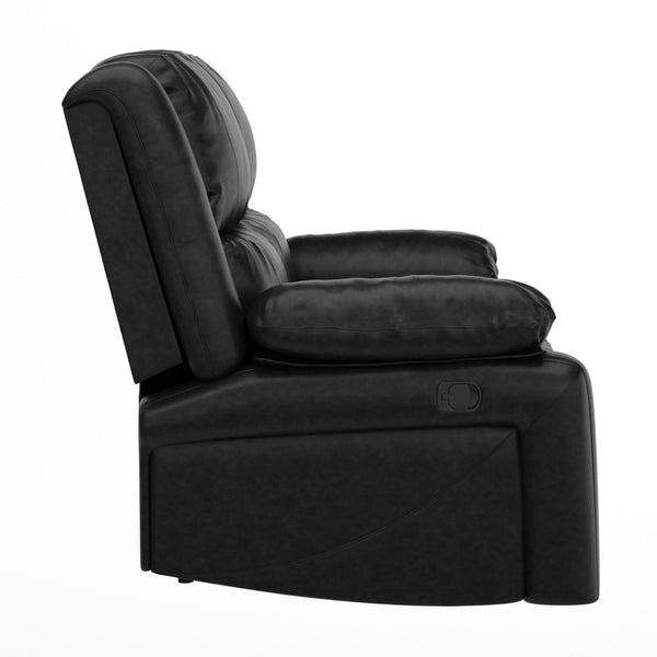 English Elm Harmony Series Reclining Loveseat with Plush Pillow-Back Cushions for Ultimate Comfort & Style Black LeatherSoft BT-70597-LS-GG