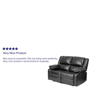 English Elm Harmony Series Reclining Loveseat with Plush Pillow-Back Cushions for Ultimate Comfort & Style Black LeatherSoft BT-70597-LS-GG