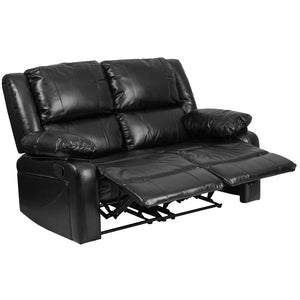 English Elm Harmony Series Reclining Loveseat with Plush Pillow-Back Cushions for Ultimate Comfort & Style Black LeatherSoft BT-70597-LS-GG