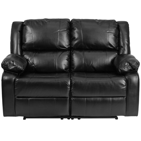 English Elm Harmony Series Reclining Loveseat with Plush Pillow-Back Cushions for Ultimate Comfort & Style Black LeatherSoft BT-70597-LS-GG