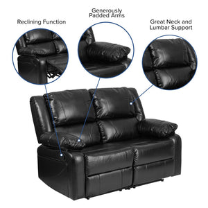 English Elm Harmony Series Reclining Loveseat with Plush Pillow-Back Cushions for Ultimate Comfort & Style Black LeatherSoft BT-70597-LS-GG