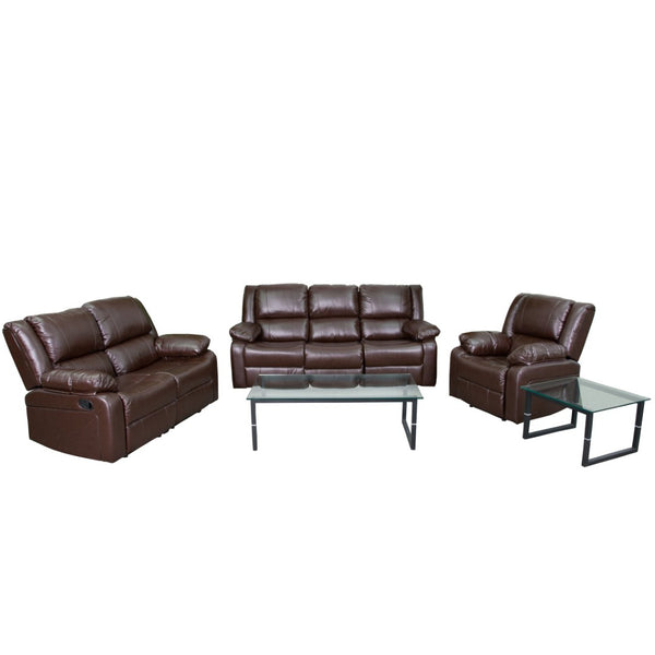 English Elm Harmony Series Contemporary Reclining Sofa Set - Five Seats of Plush Comfort for Modern Living Spaces Brown LeatherSoft BT-70597-RLS-SET-BN-GG