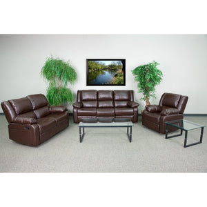English Elm Harmony Series Contemporary Reclining Sofa Set - Five Seats of Plush Comfort for Modern Living Spaces Brown LeatherSoft BT-70597-RLS-SET-BN-GG