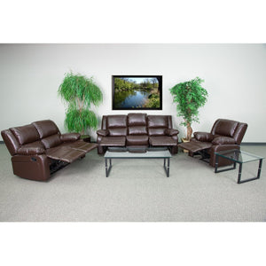 English Elm Harmony Series Contemporary Reclining Sofa Set - Five Seats of Plush Comfort for Modern Living Spaces Brown LeatherSoft BT-70597-RLS-SET-BN-GG