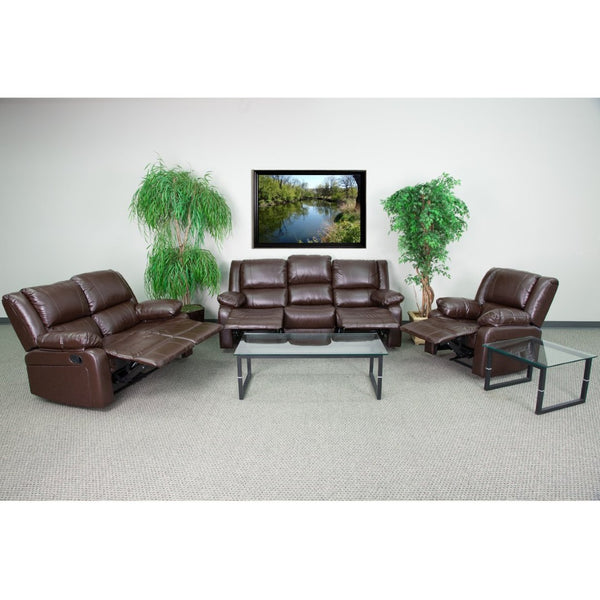 English Elm Harmony Series Contemporary Reclining Sofa Set - Five Seats of Plush Comfort for Modern Living Spaces Brown LeatherSoft BT-70597-RLS-SET-BN-GG