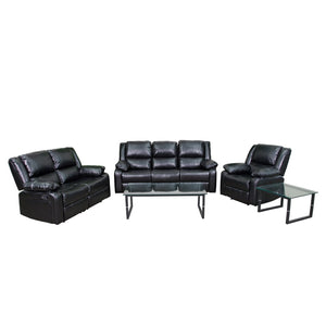 English Elm Harmony Series Contemporary Reclining Sofa Set - Five Seats of Plush Comfort for Modern Living Spaces Black LeatherSoft BT-70597-RLS-SET-GG
