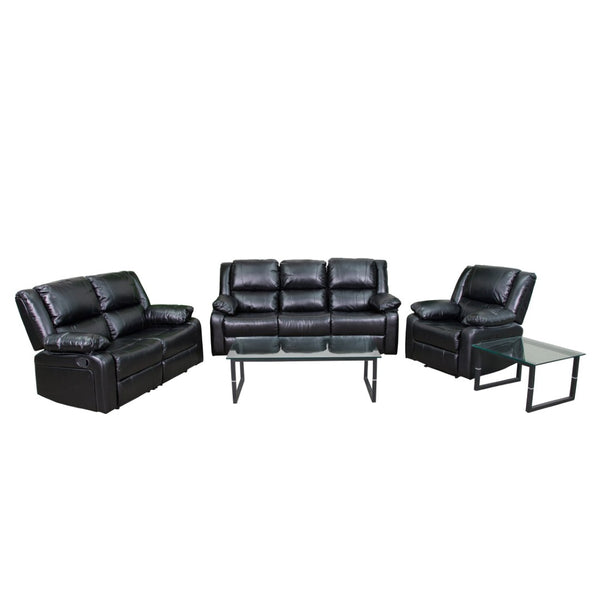 English Elm Harmony Series Contemporary Reclining Sofa Set - Five Seats of Plush Comfort for Modern Living Spaces Black LeatherSoft BT-70597-RLS-SET-GG