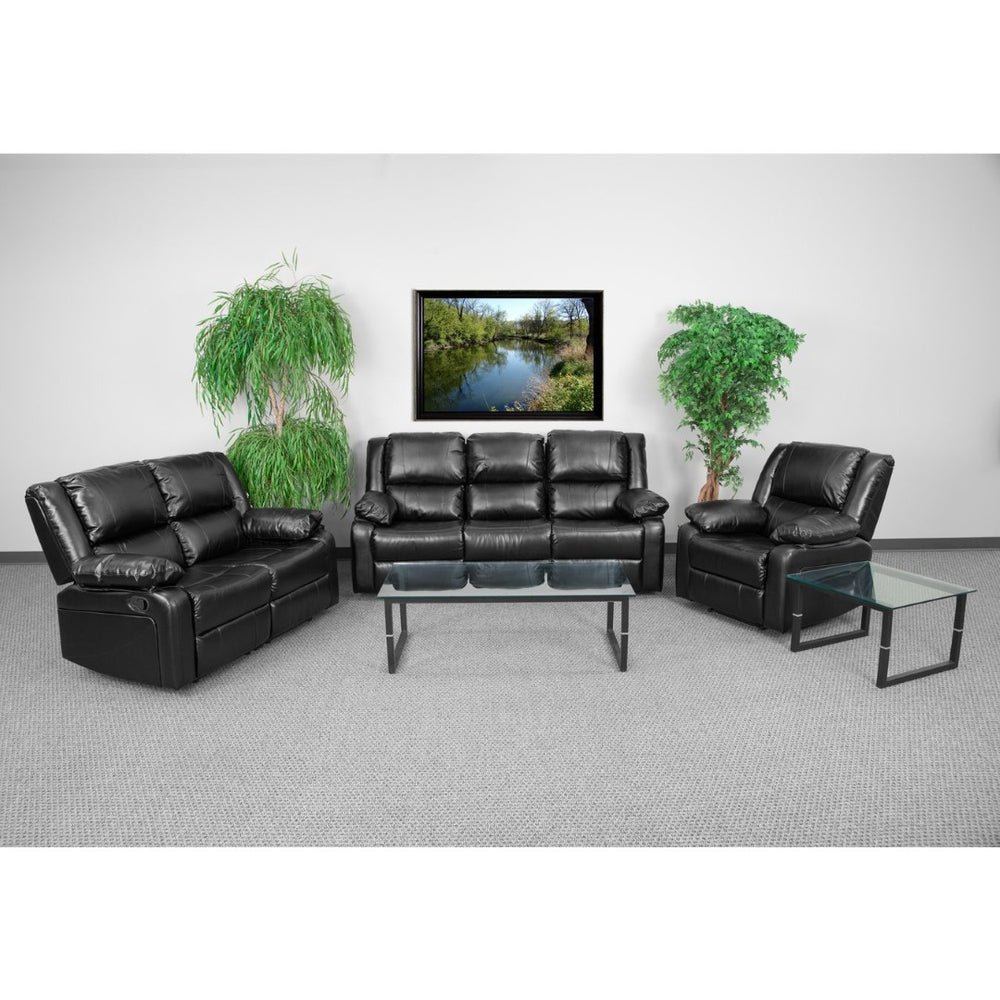 English Elm Harmony Series Contemporary Reclining Sofa Set - Five Seats of Plush Comfort for Modern Living Spaces Black LeatherSoft BT-70597-RLS-SET-GG