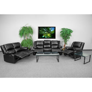 English Elm Harmony Series Contemporary Reclining Sofa Set - Five Seats of Plush Comfort for Modern Living Spaces Black LeatherSoft BT-70597-RLS-SET-GG