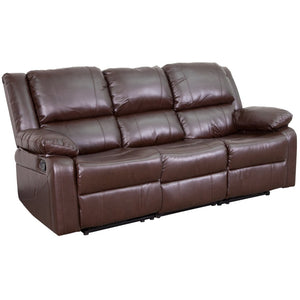 English Elm Harmony Series Comfort Reclining Sofa with Plush Cushions, Built-In Recliners & Durable Upholstery Brown LeatherSoft BT-70597-SOF-BN-GG