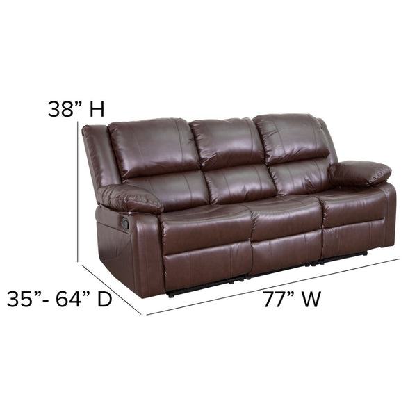 English Elm Harmony Series Comfort Reclining Sofa with Plush Cushions, Built-In Recliners & Durable Upholstery Brown LeatherSoft BT-70597-SOF-BN-GG