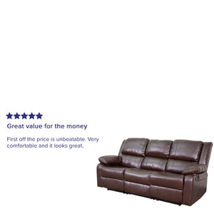 English Elm Harmony Series Comfort Reclining Sofa with Plush Cushions, Built-In Recliners & Durable Upholstery Brown LeatherSoft BT-70597-SOF-BN-GG