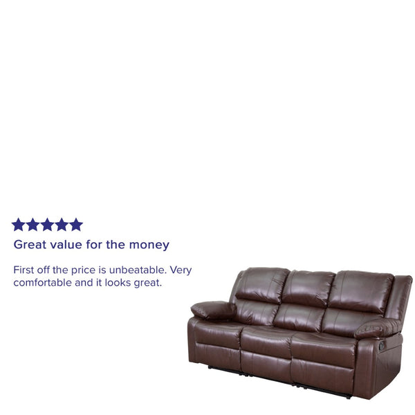 English Elm Harmony Series Comfort Reclining Sofa with Plush Cushions, Built-In Recliners & Durable Upholstery Brown LeatherSoft BT-70597-SOF-BN-GG