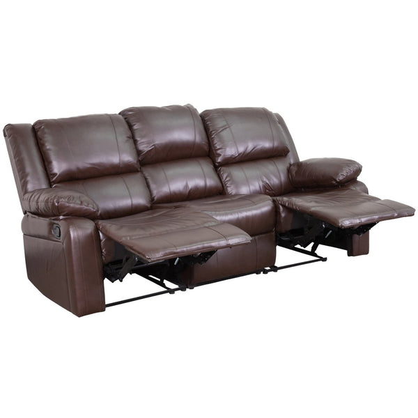 English Elm Harmony Series Comfort Reclining Sofa with Plush Cushions, Built-In Recliners & Durable Upholstery Brown LeatherSoft BT-70597-SOF-BN-GG