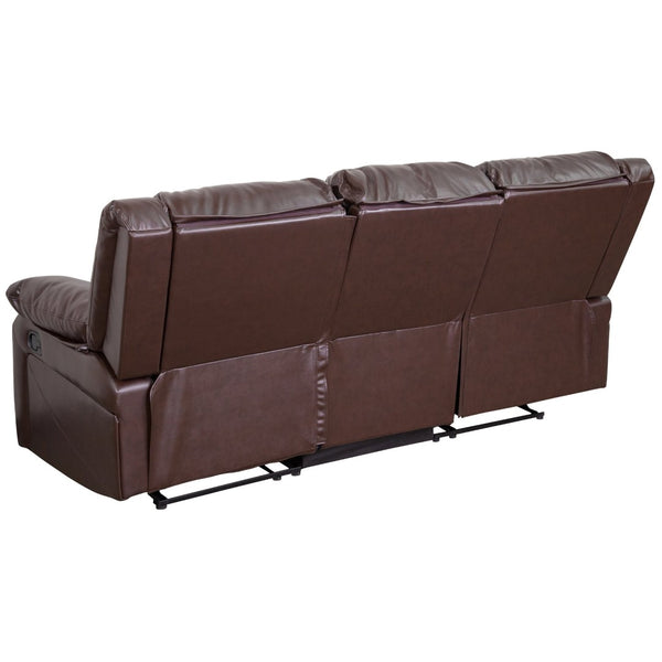 English Elm Harmony Series Comfort Reclining Sofa with Plush Cushions, Built-In Recliners & Durable Upholstery Brown LeatherSoft BT-70597-SOF-BN-GG