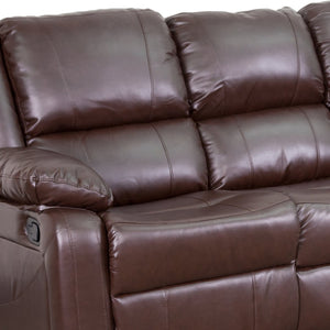 English Elm Harmony Series Comfort Reclining Sofa with Plush Cushions, Built-In Recliners & Durable Upholstery Brown LeatherSoft BT-70597-SOF-BN-GG