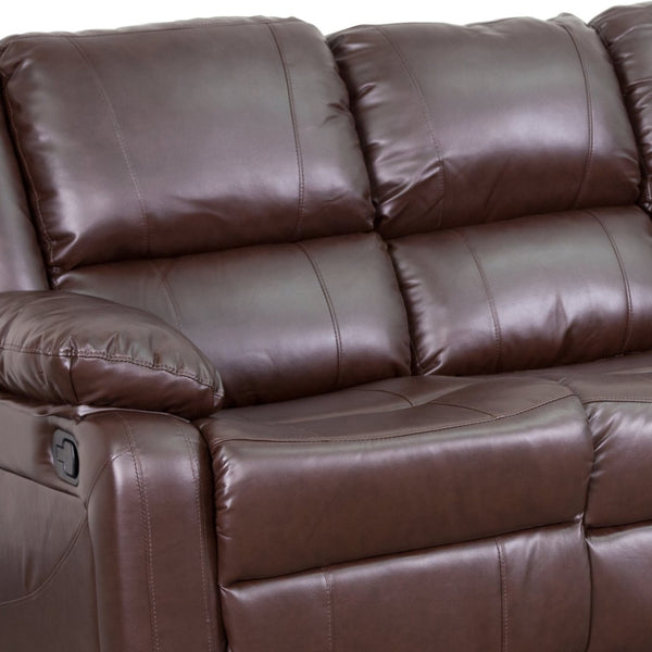 English Elm Harmony Series Comfort Reclining Sofa with Plush Cushions, Built-In Recliners & Durable Upholstery Brown LeatherSoft BT-70597-SOF-BN-GG