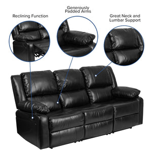 English Elm Harmony Series Comfort Reclining Sofa with Plush Cushions, Built-In Recliners & Durable Upholstery Black LeatherSoft BT-70597-SOF-GG