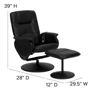 English Elm Cason Massaging Adjustable Recliner with Ottoman, 360° Swivel, Deep Pockets & Heat for Relaxation Black BT-753P-MASSAGE-BK-GG