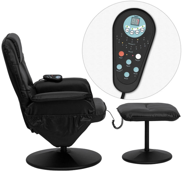 English Elm Cason Massaging Adjustable Recliner with Ottoman, 360° Swivel, Deep Pockets & Heat for Relaxation Black BT-753P-MASSAGE-BK-GG