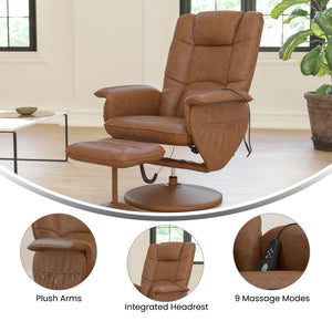 English Elm Cason Massaging Adjustable Recliner with Ottoman, 360° Swivel, Deep Pockets & Heat for Relaxation Brown BT-753P-MASSAGE-CGN-GG