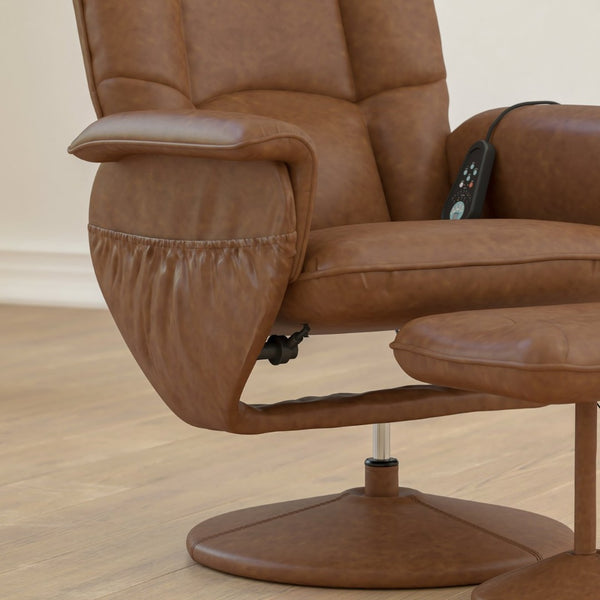 English Elm Cason Massaging Adjustable Recliner with Ottoman, 360° Swivel, Deep Pockets & Heat for Relaxation Brown BT-753P-MASSAGE-CGN-GG