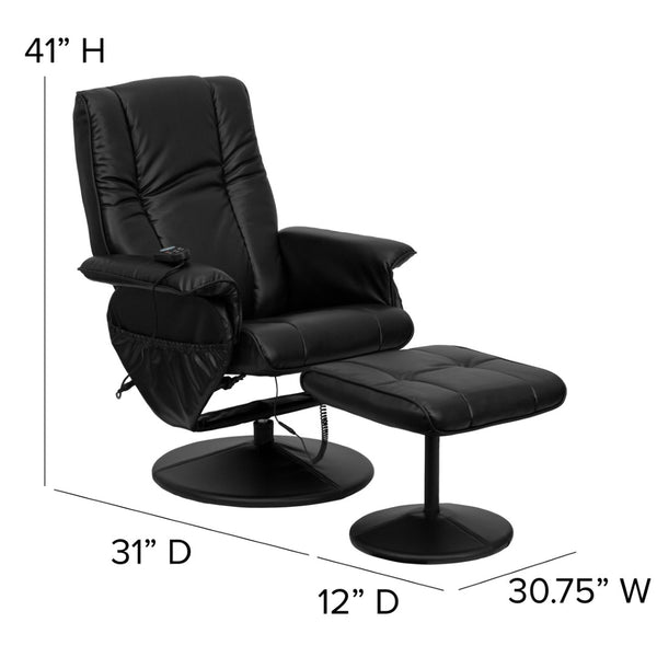 English Elm Hall Massaging Recliner and Ottoman Set with Heat, Adjustable Comfort, and 360° Swivel Design Black BT-7600P-MASSAGE-BK-GG