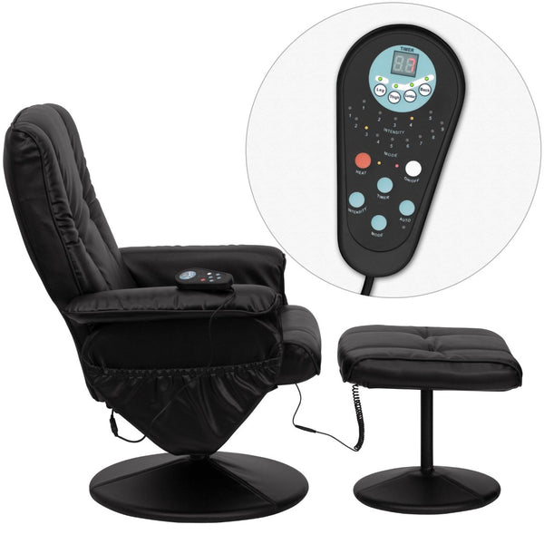English Elm Hall Massaging Recliner and Ottoman Set with Heat, Adjustable Comfort, and 360° Swivel Design Black BT-7600P-MASSAGE-BK-GG