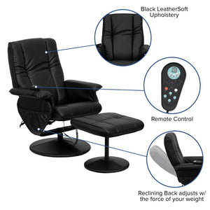 English Elm Hall Massaging Recliner and Ottoman Set with Heat, Adjustable Comfort, and 360° Swivel Design Black BT-7600P-MASSAGE-BK-GG