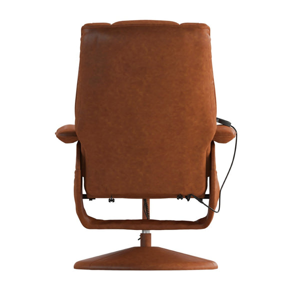 English Elm Hall Massaging Recliner and Ottoman Set with Heat, Adjustable Comfort, and 360° Swivel Design Brown BT-7600P-MASSAGE-CGN-GG