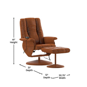English Elm Hall Massaging Recliner and Ottoman Set with Heat, Adjustable Comfort, and 360° Swivel Design Brown BT-7600P-MASSAGE-CGN-GG