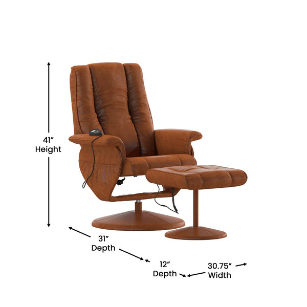 English Elm Hall Massaging Recliner and Ottoman Set with Heat, Adjustable Comfort, and 360° Swivel Design Brown BT-7600P-MASSAGE-CGN-GG
