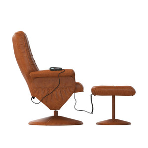 English Elm Hall Massaging Recliner and Ottoman Set with Heat, Adjustable Comfort, and 360° Swivel Design Brown BT-7600P-MASSAGE-CGN-GG