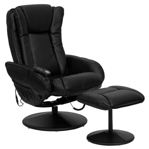 English Elm Poppy Massaging Multi-Position Recliner with Ottoman – Therapeutic Comfort for Home and Office Relaxation Black BT-7672-MASSAGE-BK-GG