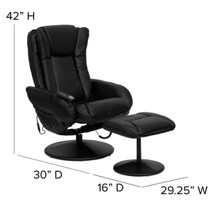 English Elm Poppy Massaging Multi-Position Recliner with Ottoman – Therapeutic Comfort for Home and Office Relaxation Black BT-7672-MASSAGE-BK-GG