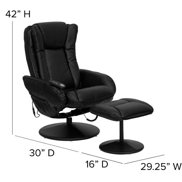 English Elm Poppy Massaging Multi-Position Recliner with Ottoman – Therapeutic Comfort for Home and Office Relaxation Black BT-7672-MASSAGE-BK-GG