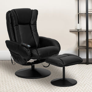 English Elm Poppy Massaging Multi-Position Recliner with Ottoman – Therapeutic Comfort for Home and Office Relaxation Black BT-7672-MASSAGE-BK-GG